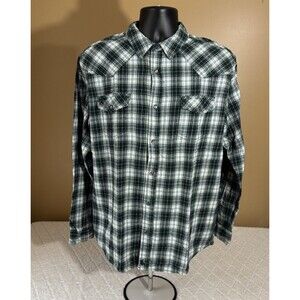 Cody James Authentic Western Apparel Green Plaid Pearl Snap Button Up Size L